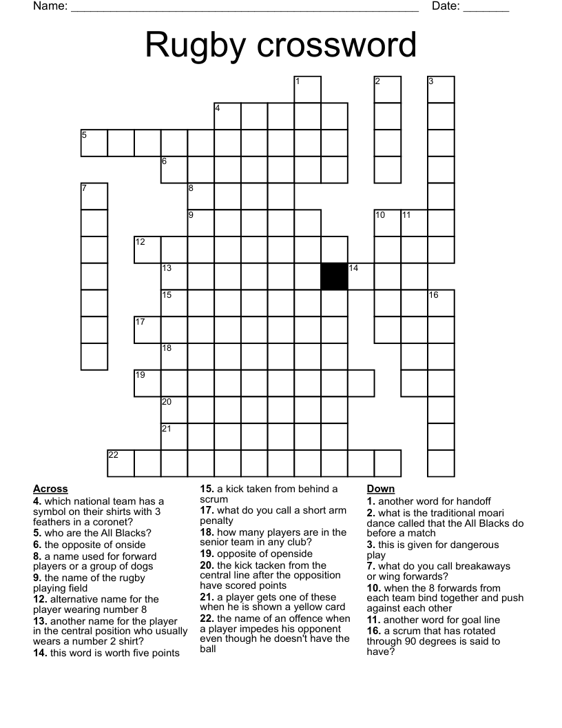 Rugby crossword