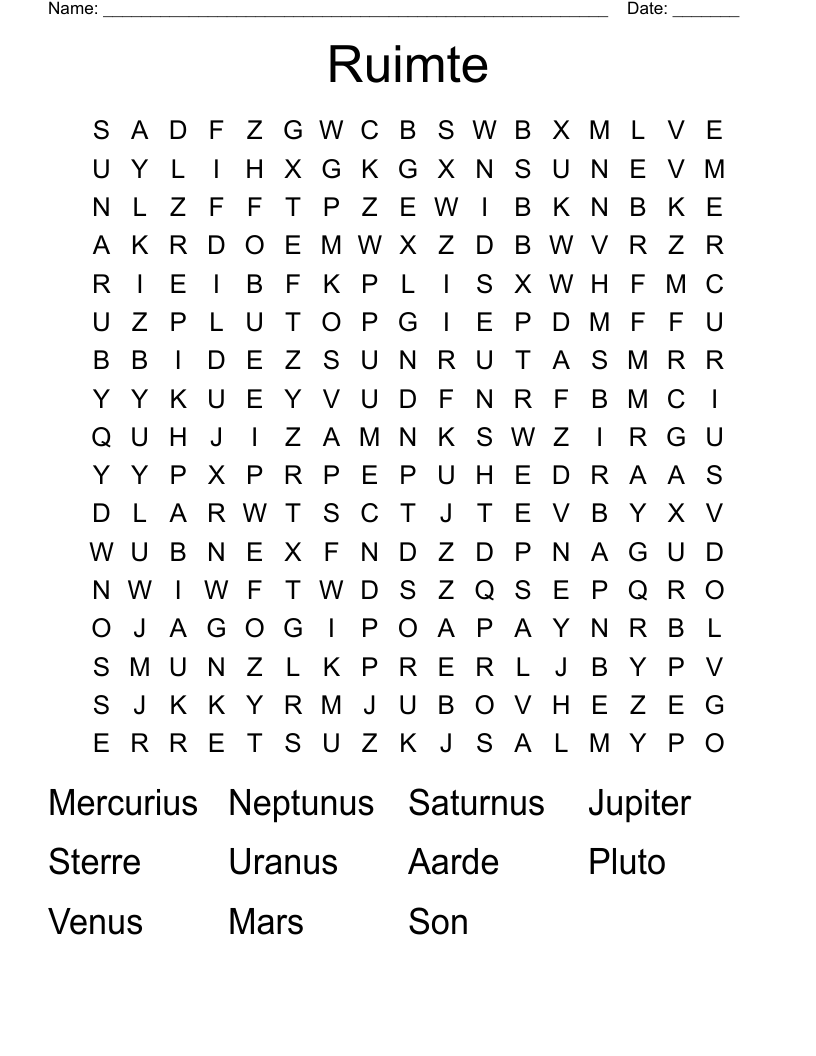 Ruimte Word Search