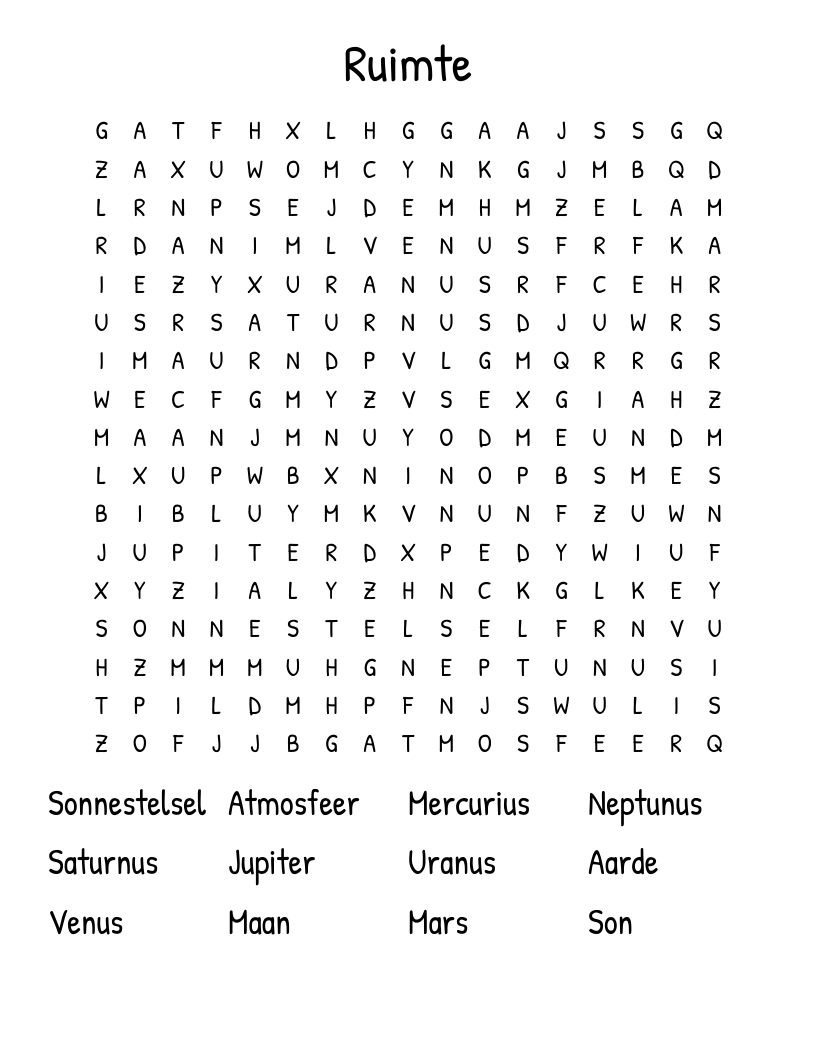 Ruimte Word Search