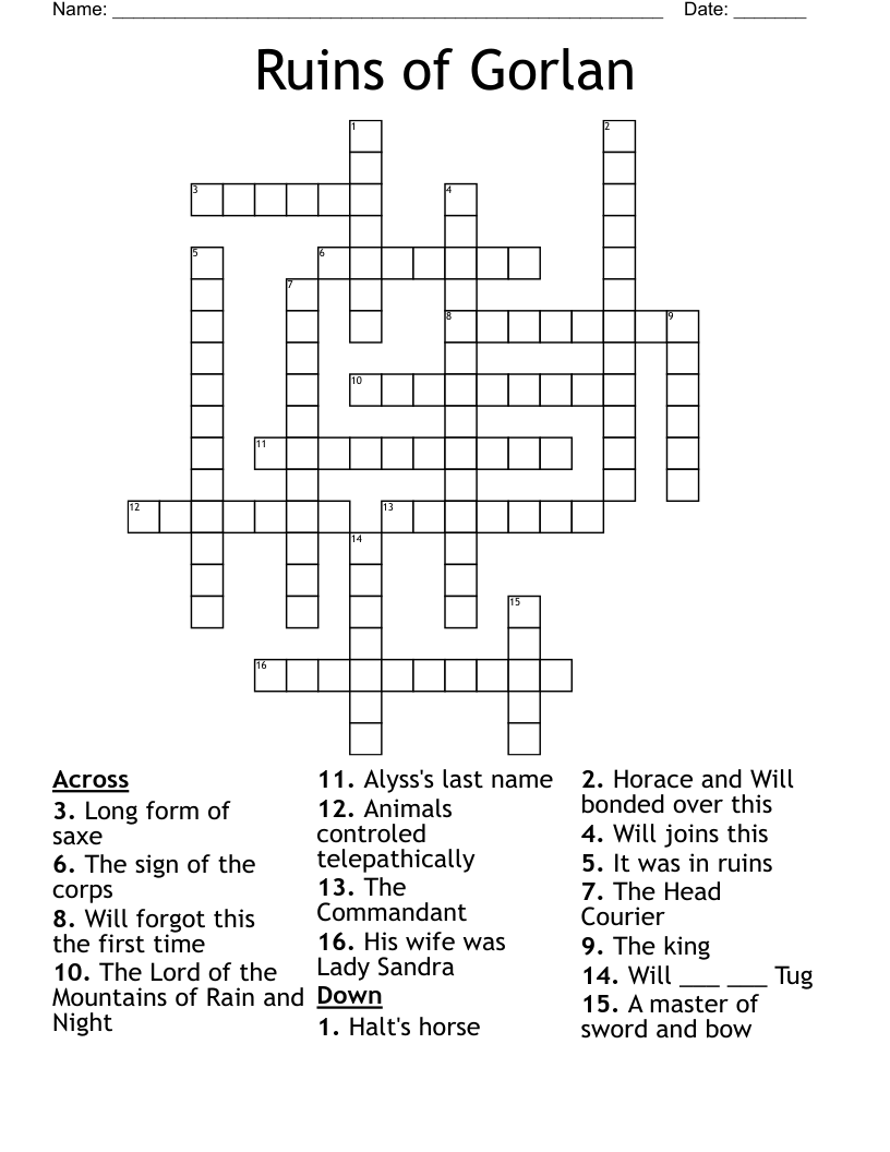 Ruins of Gorlan Crossword
