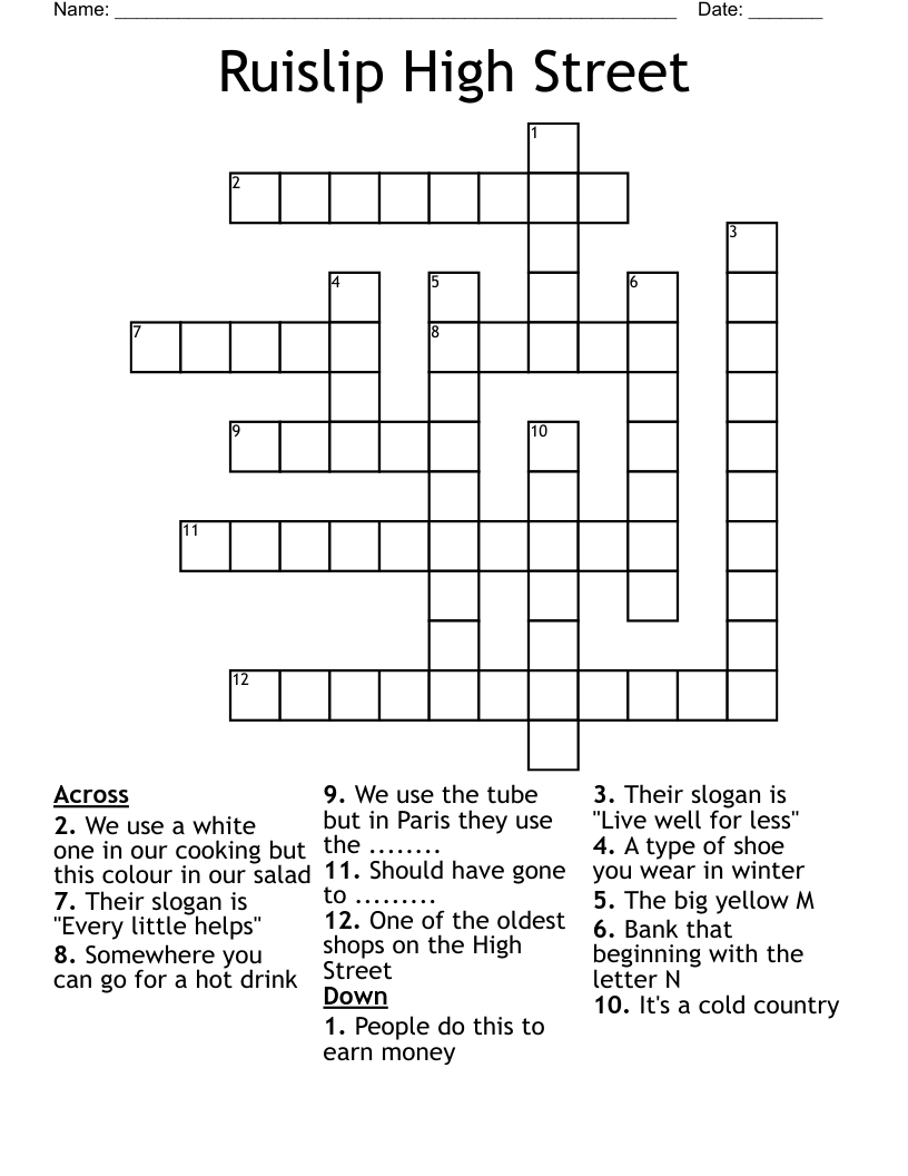 Ruislip High Street Crossword
