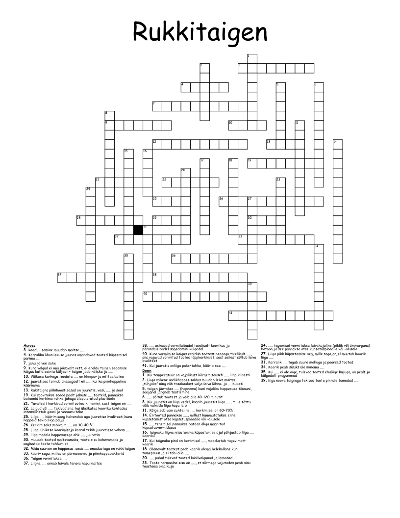 Rukkitaigen Crossword