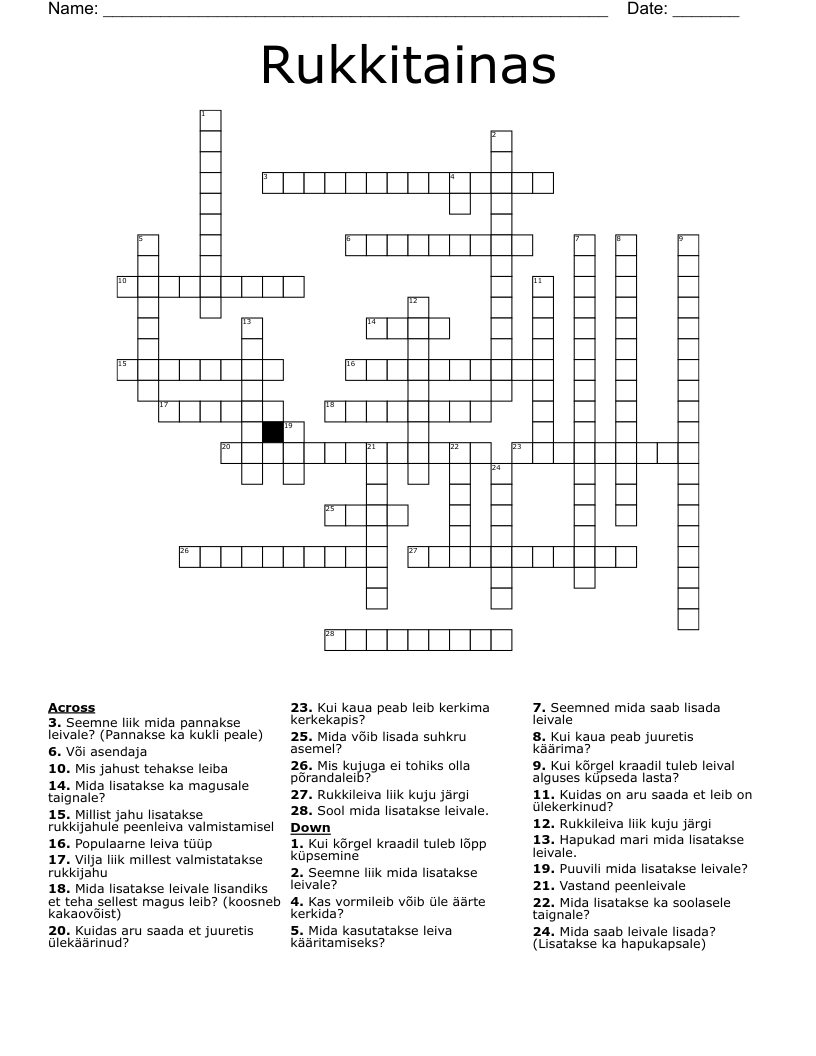 Rukkitainas Crossword