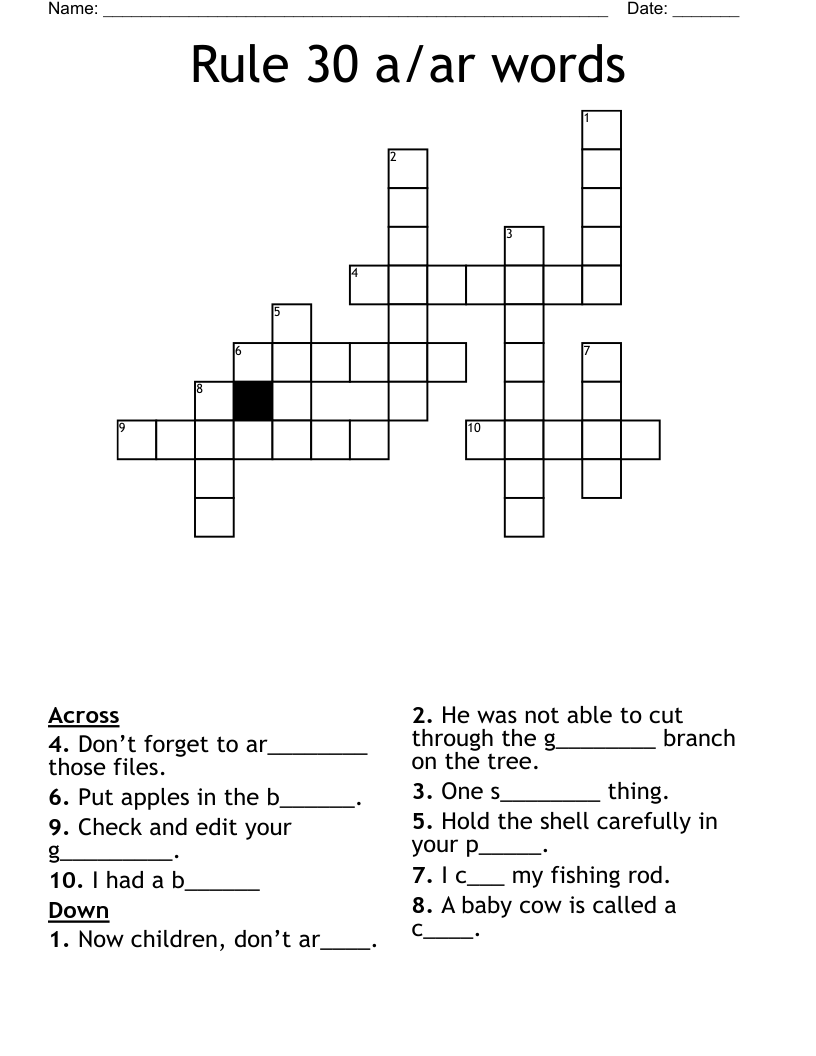 Rule 30 a/ar words Crossword