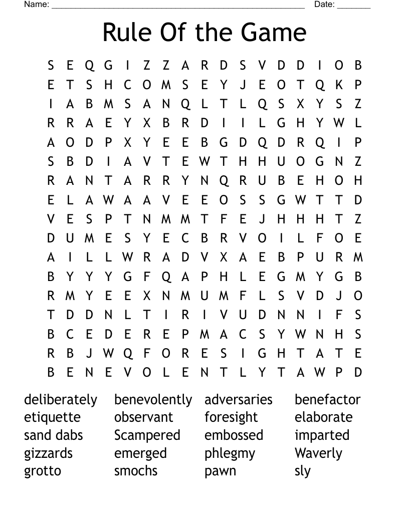 Rule Of the Game Word Search