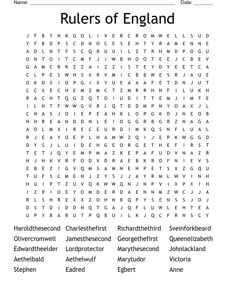 Rulers of England  Word Search