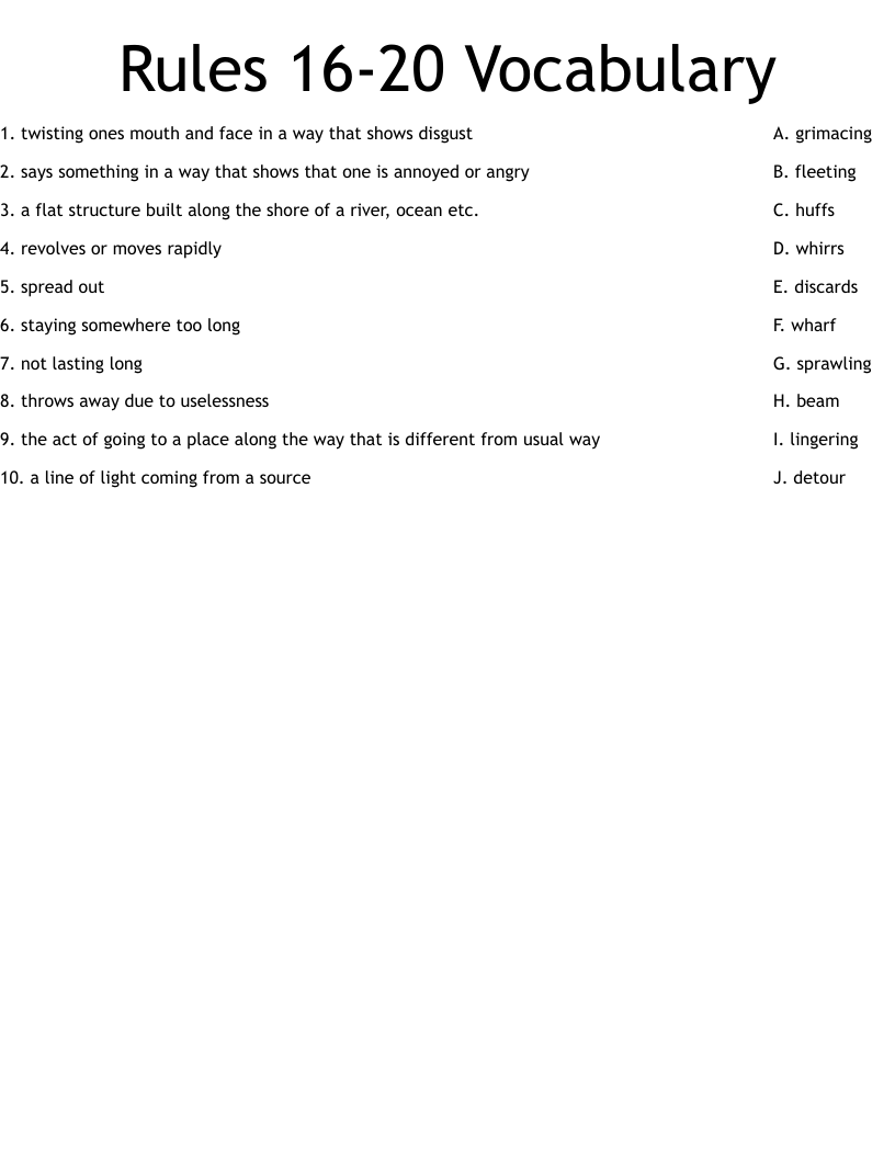 Rules 16-20 Vocabulary Worksheet