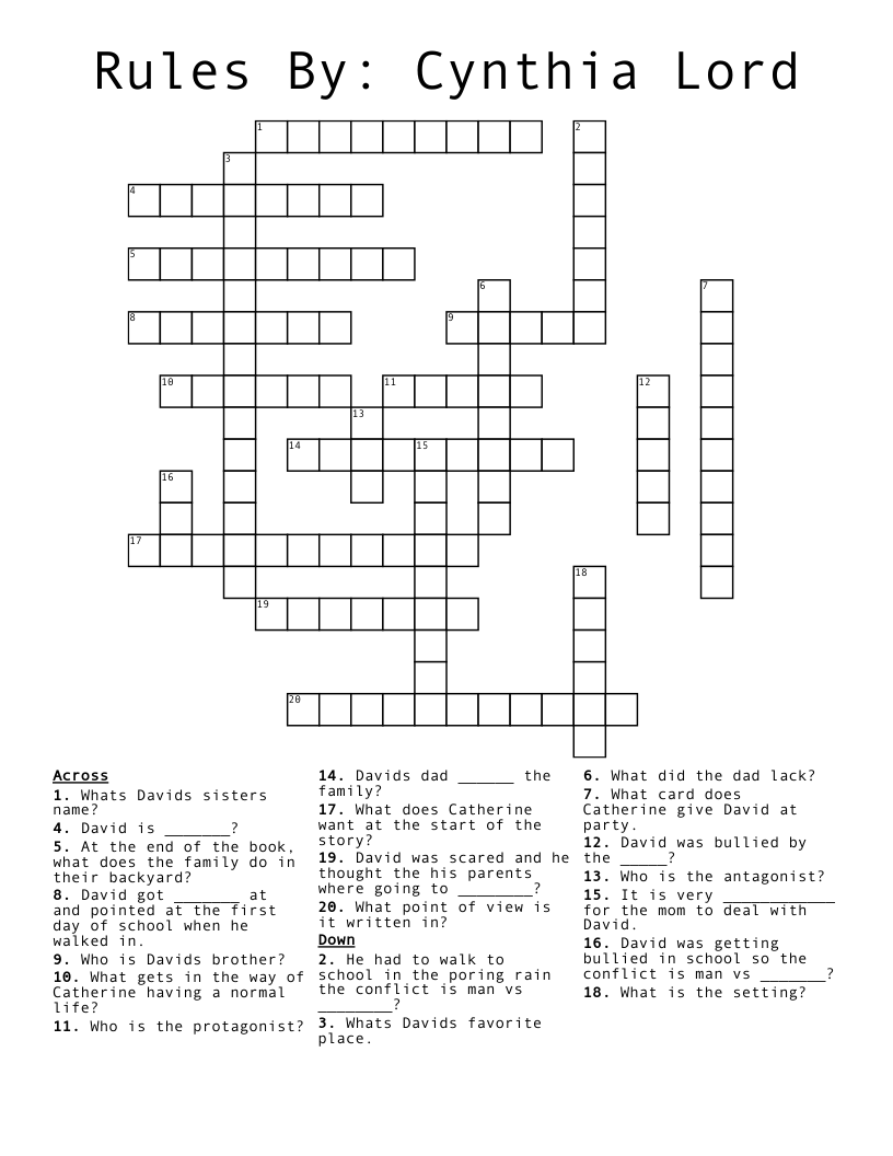 Rules By: Cynthia Lord Crossword