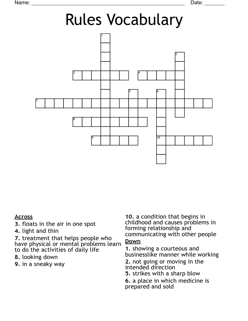 Rules Vocabulary Crossword