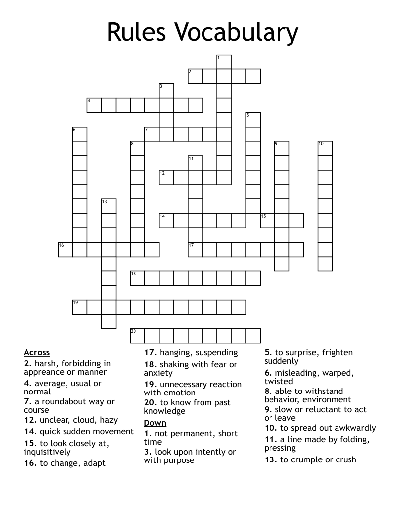Rules Vocabulary Crossword