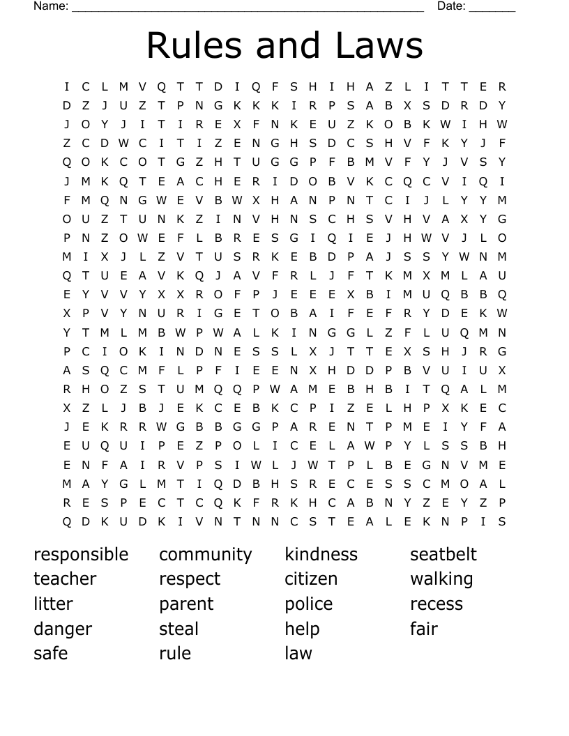 Rules and Laws Word Search