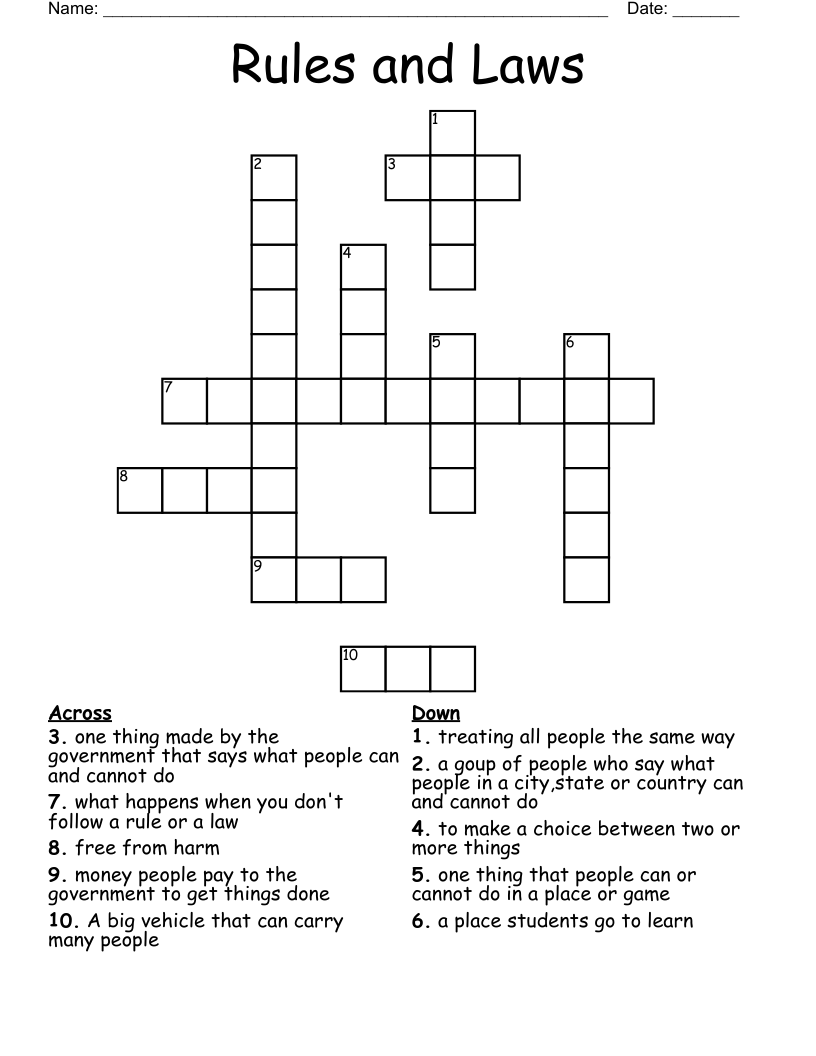 Rules and Laws Crossword