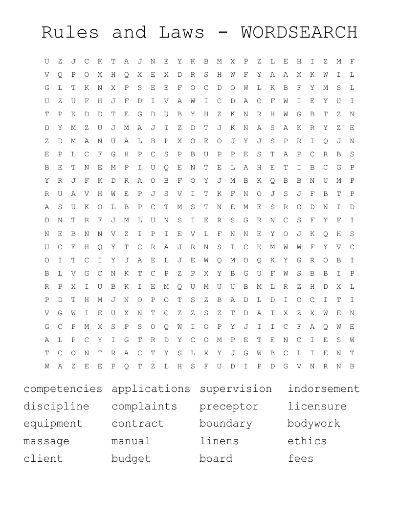 Rules and Laws - WORDSEARCH