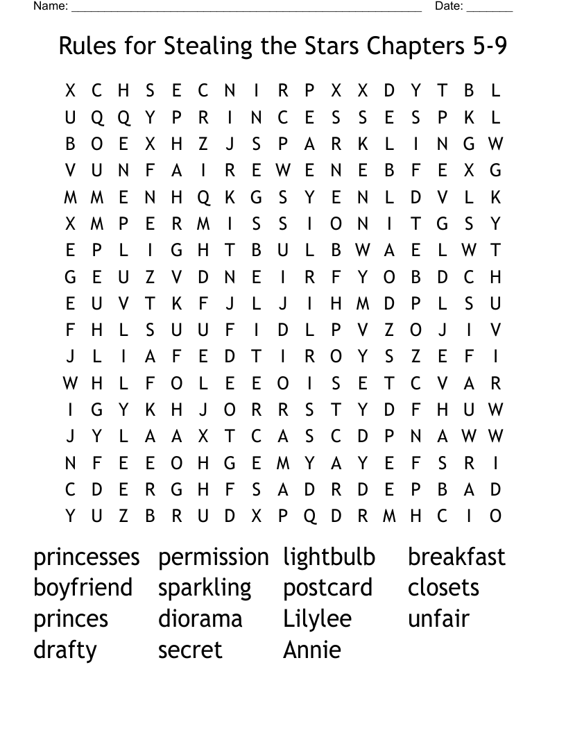 Rules for Stealing the Stars Chapters 5-9 Word Search