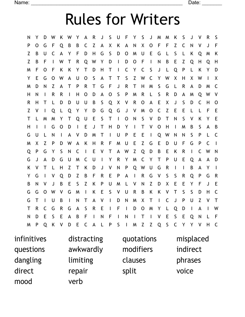 Rules for Writers Word Search