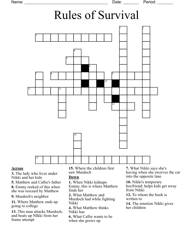 Rules of Survival  Crossword