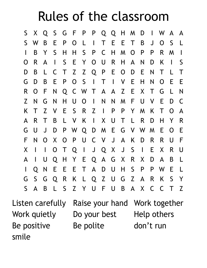 Rules of the classroom Word Search