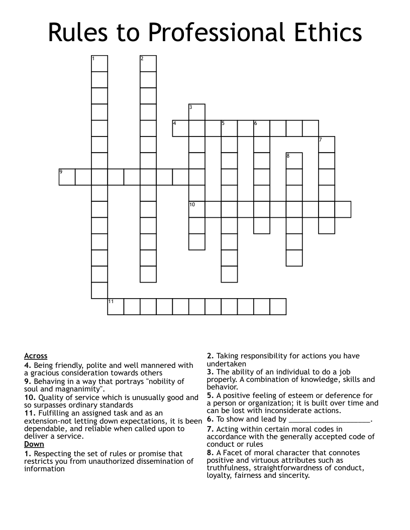 Rules to Professional Ethics Crossword