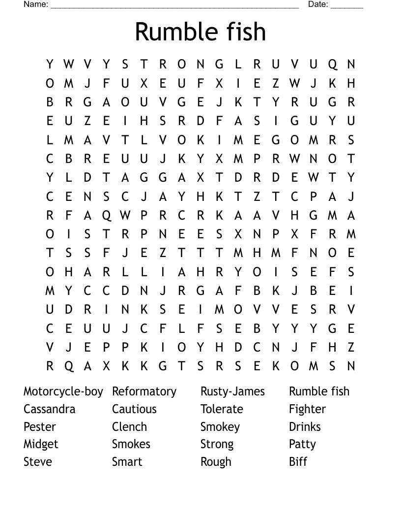Rumble fish Word Search