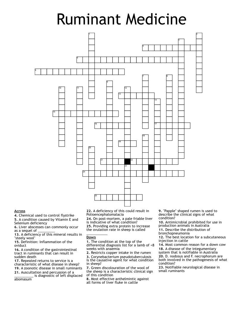Ruminant Medicine Crossword