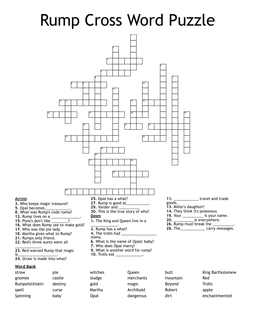 Rump Cross Word Puzzle
