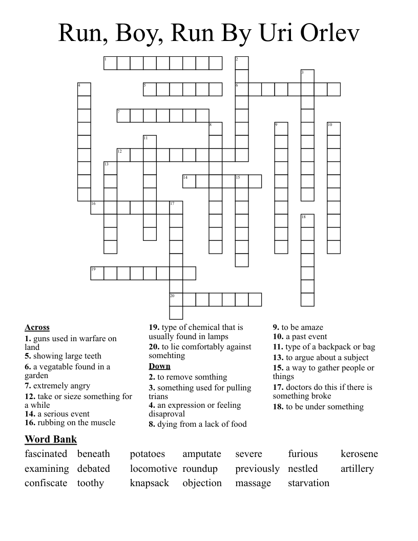 Run, Boy, Run By Uri Orlev Crossword