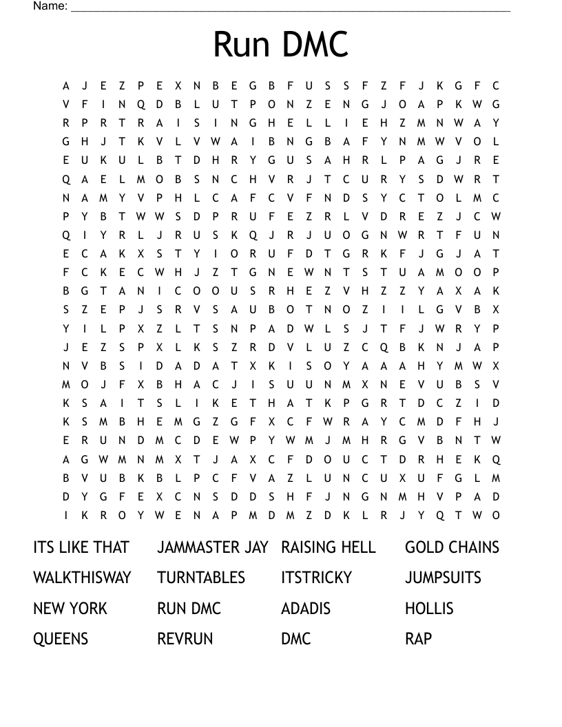 Run DMC Word Search