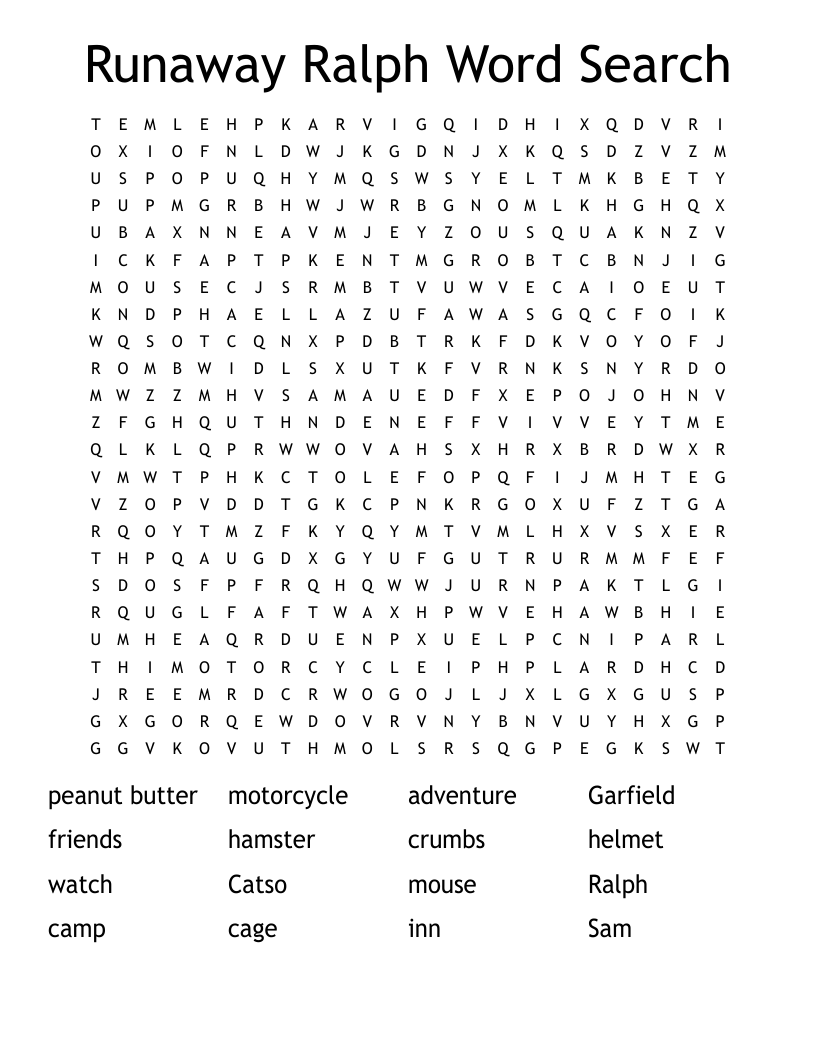 Runaway Ralph Word Search