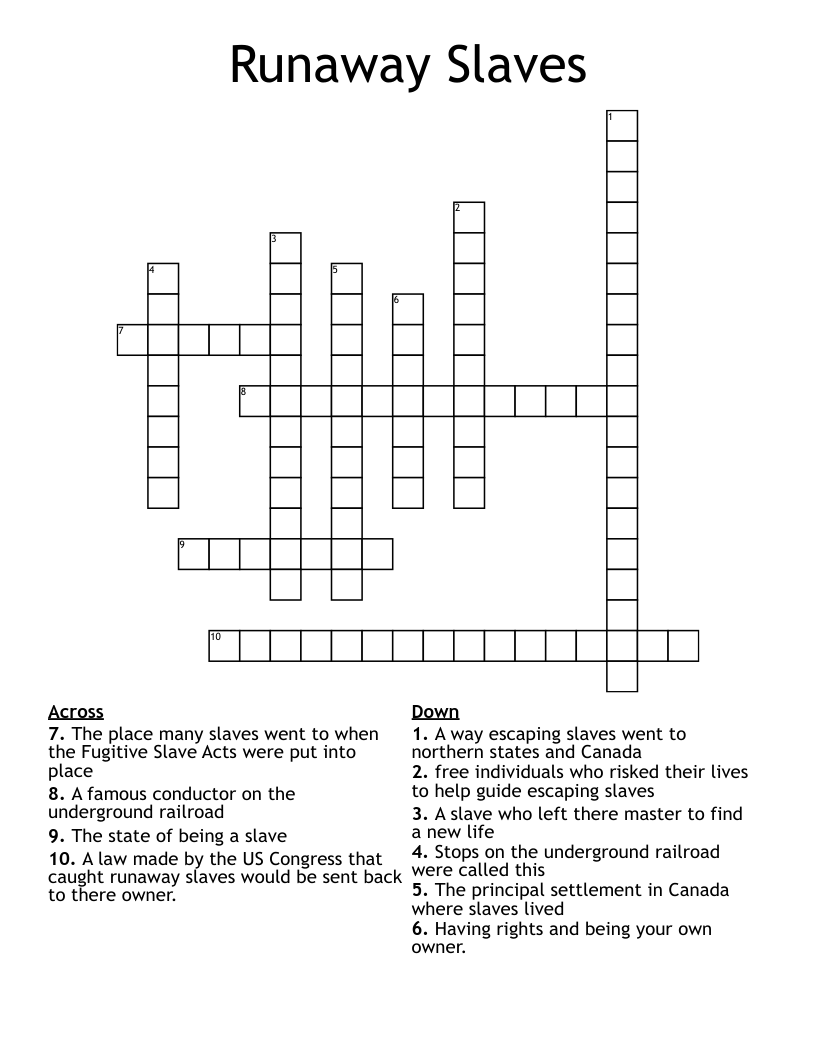 Runaway Slaves  Crossword