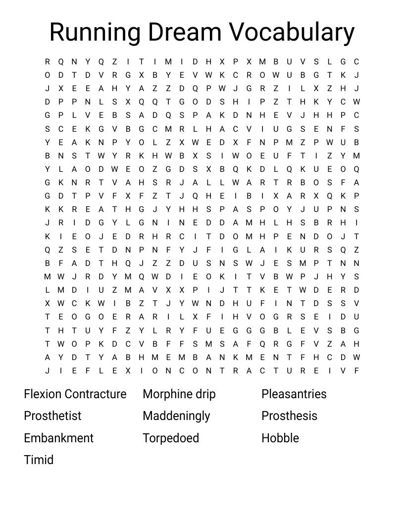 Running Dream Vocabulary Word Search