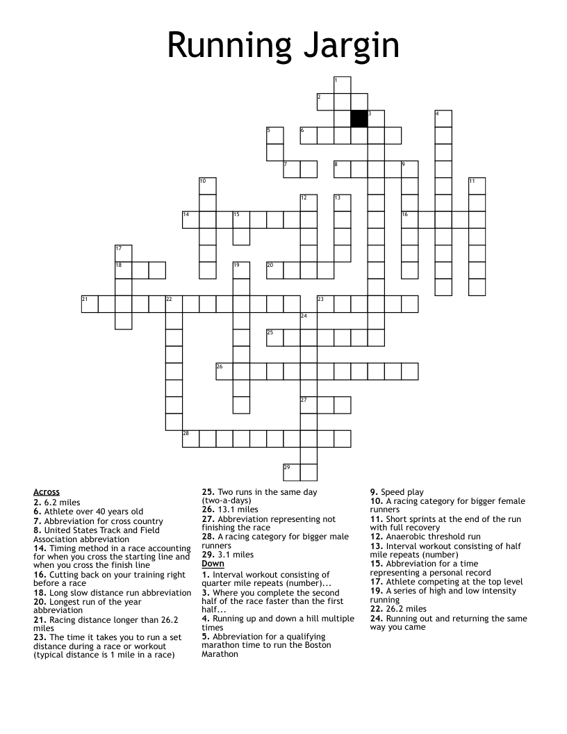 Running Jargin Crossword
