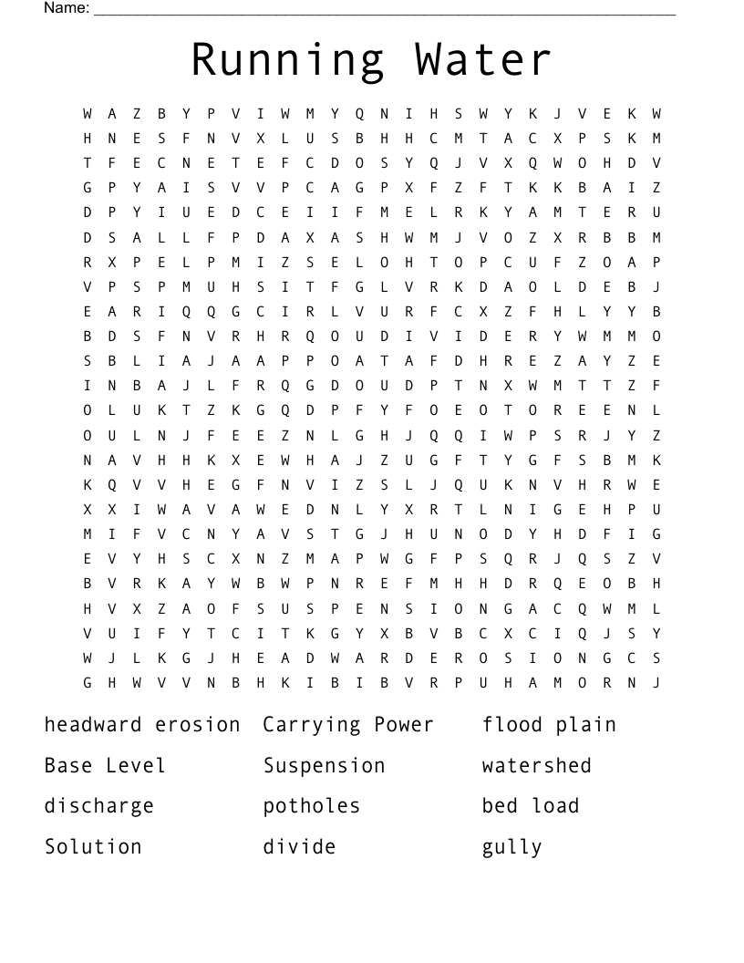 Running Water Word Search