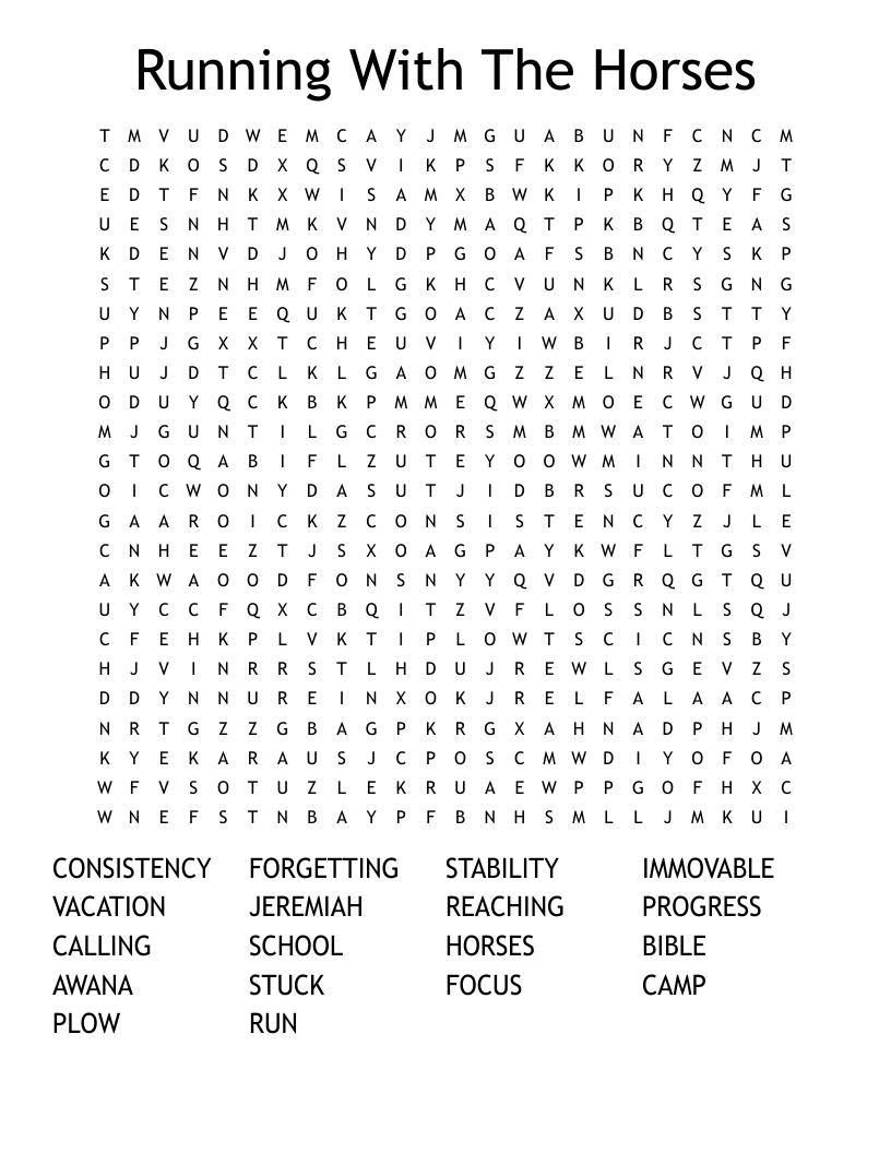 Running With The Horses Word Search