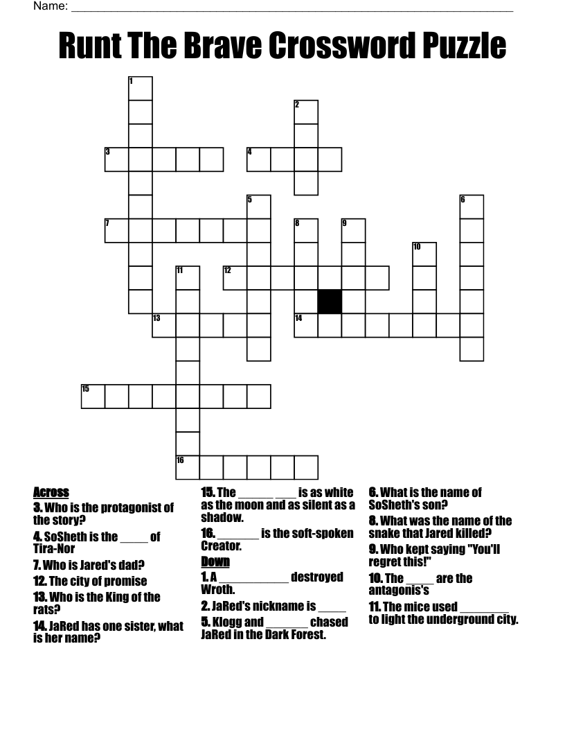Runt The Brave Crossword Puzzle