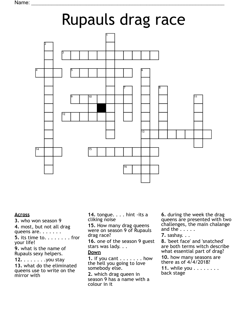 Rupauls drag race Crossword