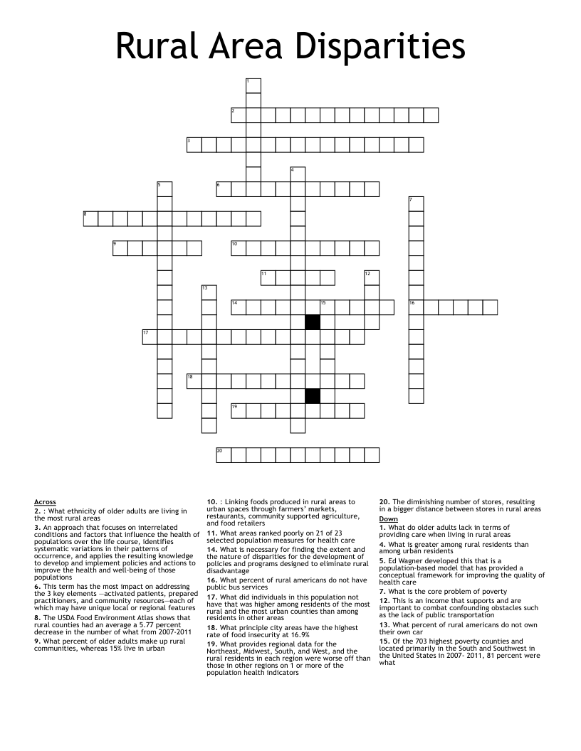 Rural Area Disparities Crossword