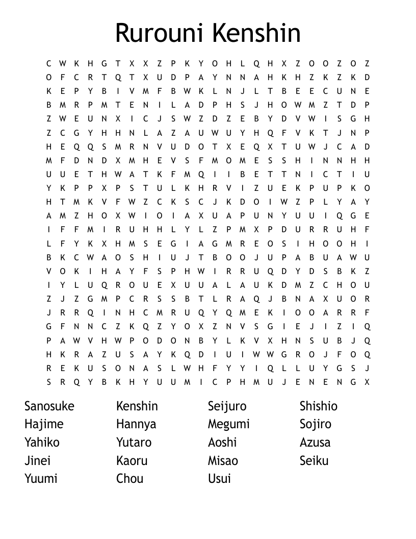 Rurouni Kenshin Word Search