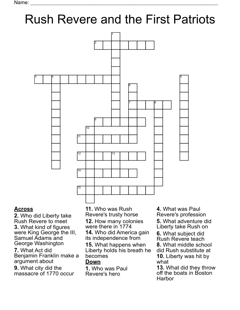 Rush Revere and the First Patriots Crossword