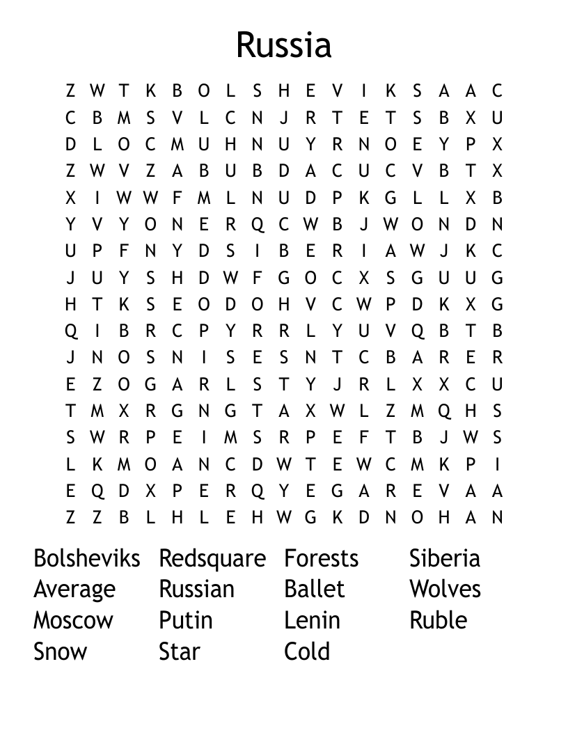 Russia Word Search