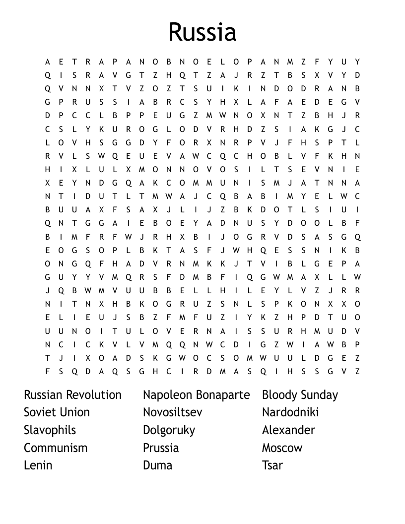 Russia Word Search