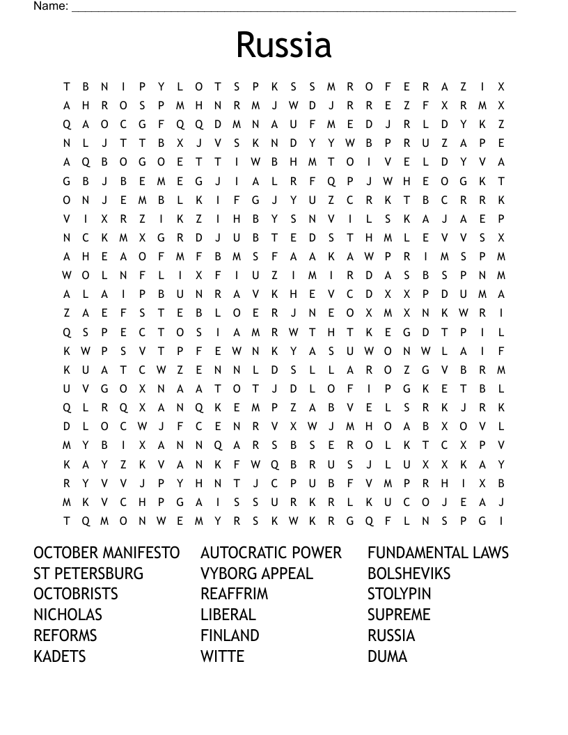 Russia Word Search