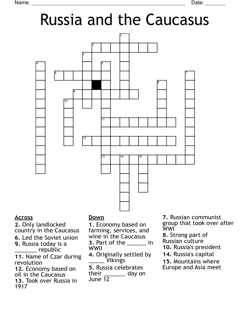 Russia and the Caucasus  Crossword