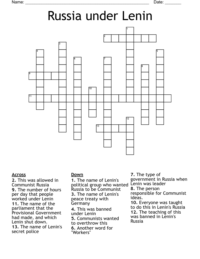 Russia under Lenin Crossword