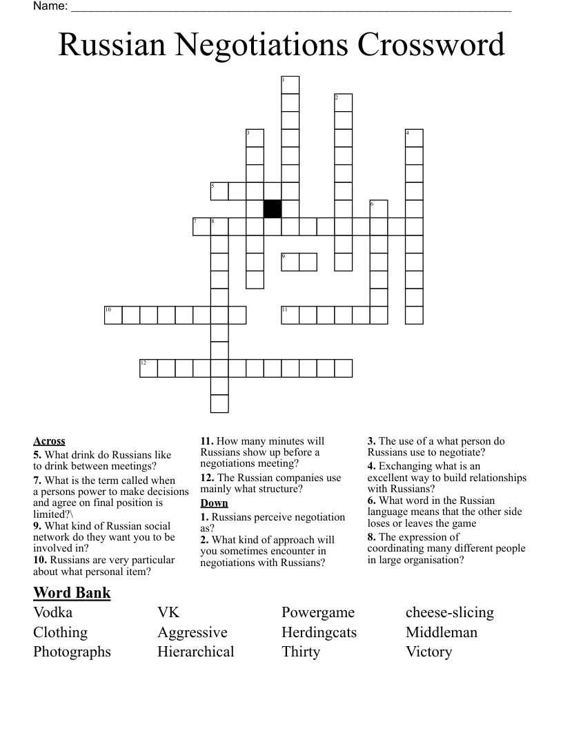 Russian Negotiations Crossword