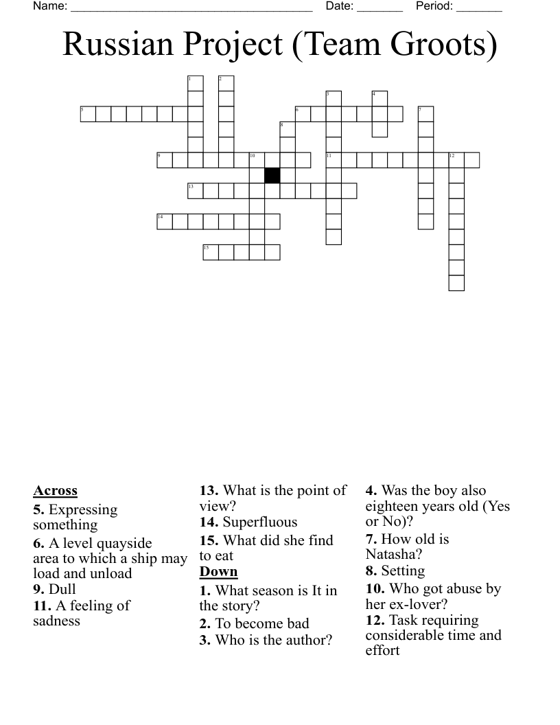 Russian Project (Team Groots) Crossword