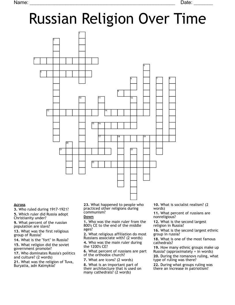 Russian Religion Over Time Crossword