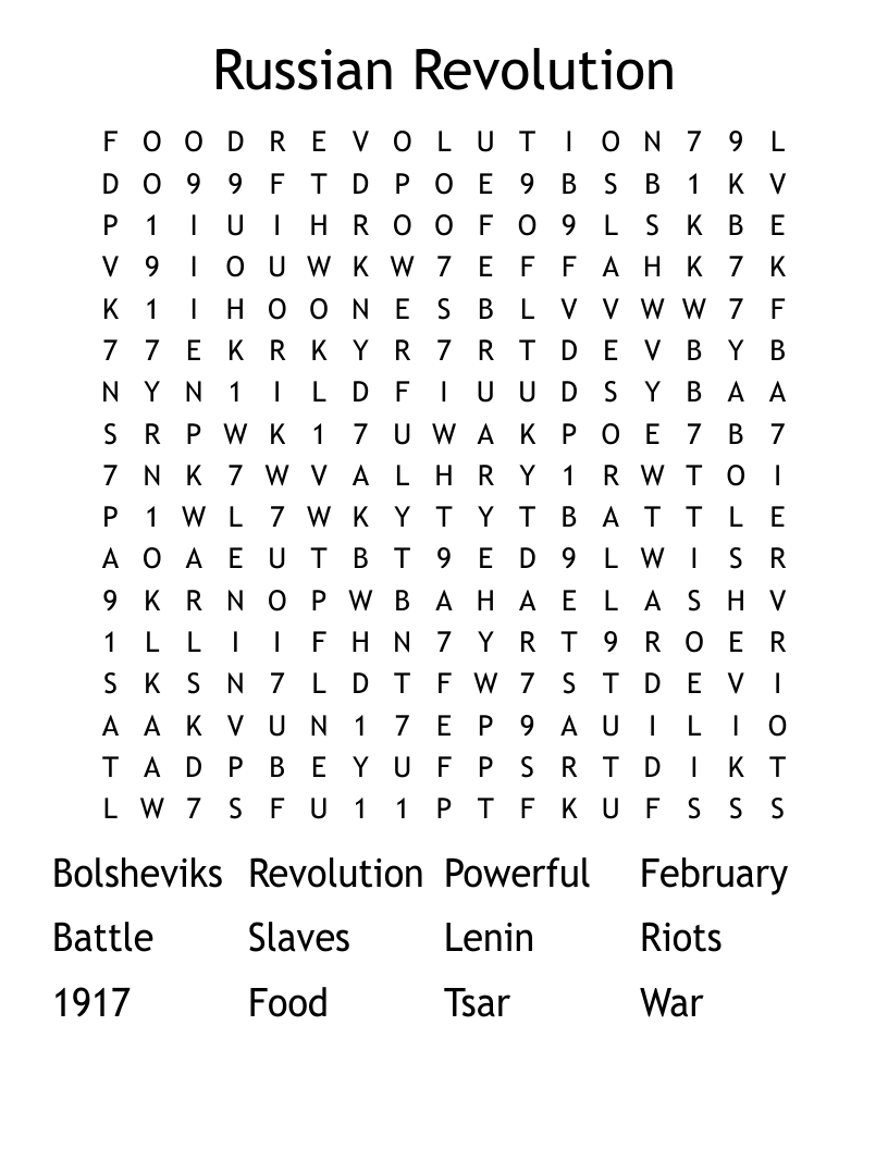 Russian Revolution Word Search