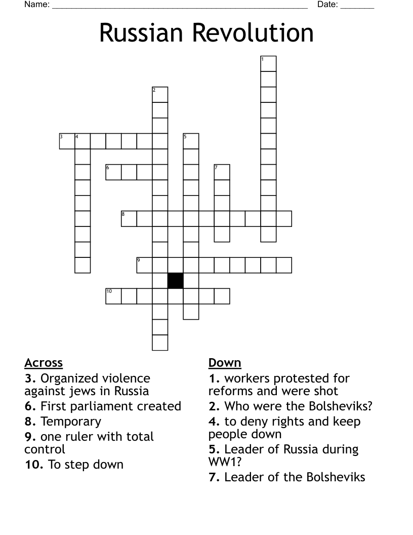 Russian Revolution Crossword