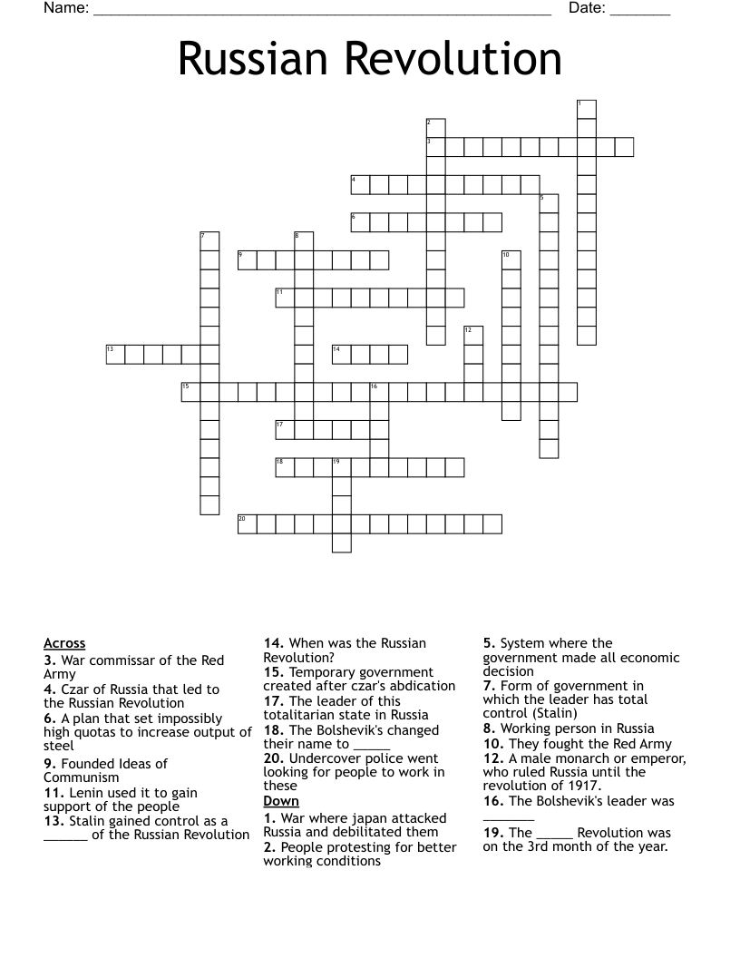 Russian Revolution Crossword