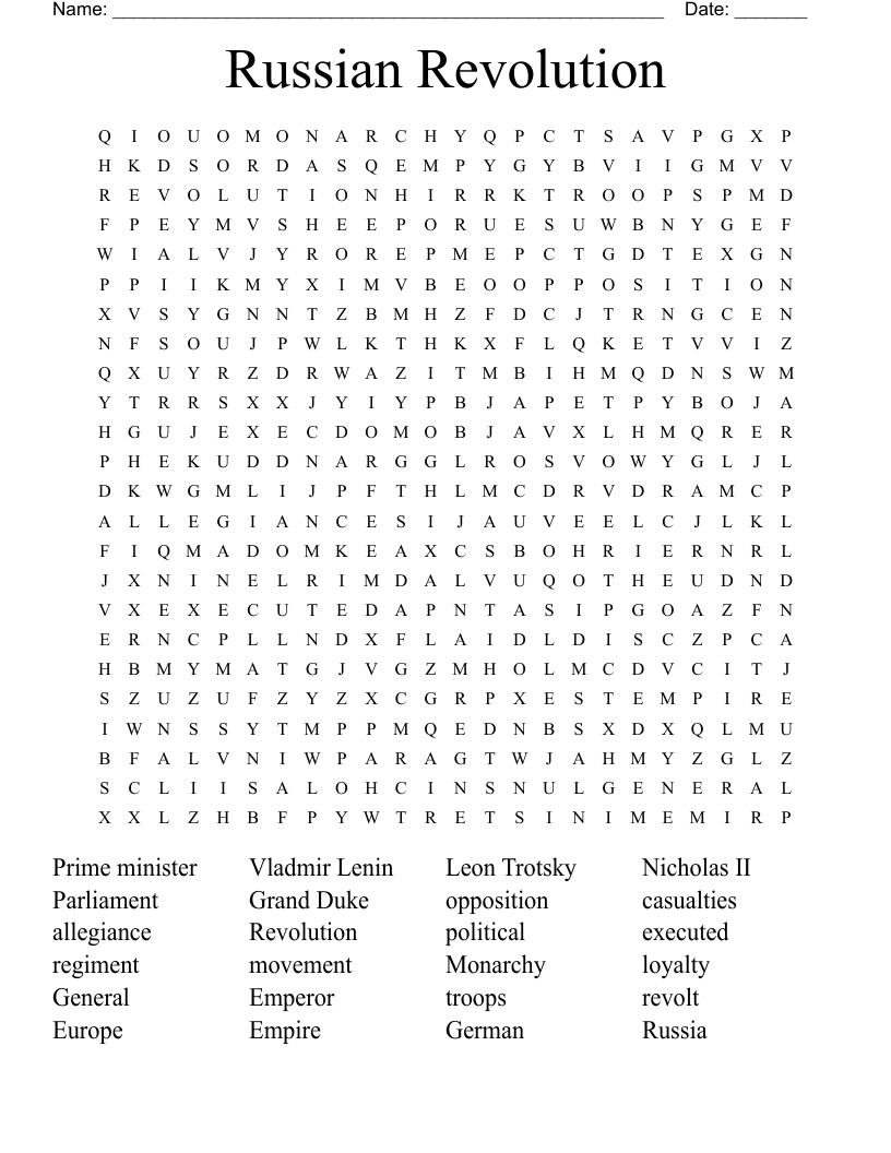 Russian Revolution Word Search